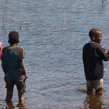 Four Boys Playing In The Thamalakane River Ns 06380